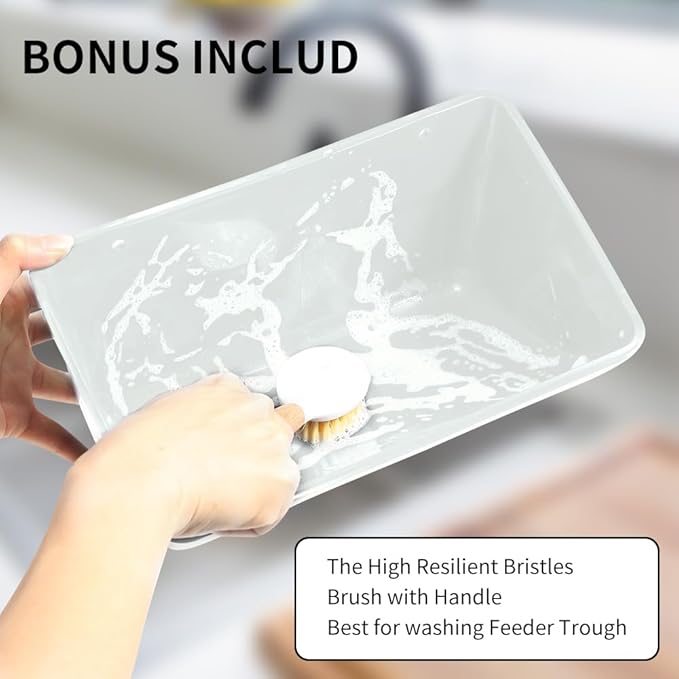 Goat Feeders Hanging 3 Pack 5 Quart, Chicken Waterer Feeder Trough for Poultry Duck Sheeple Coop Dog Livestock Poultry Plastic Trough Bucket, Hanging or Screw-in Fence Feeder with Clips, White