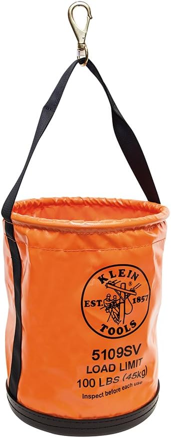 Klein Tools 5109SV Tool Bucket, Vinyl Lineman Bucket with Swivel Snap and Web Handle, 12-Inch, 100-Pound Load Rated Tool Holder
