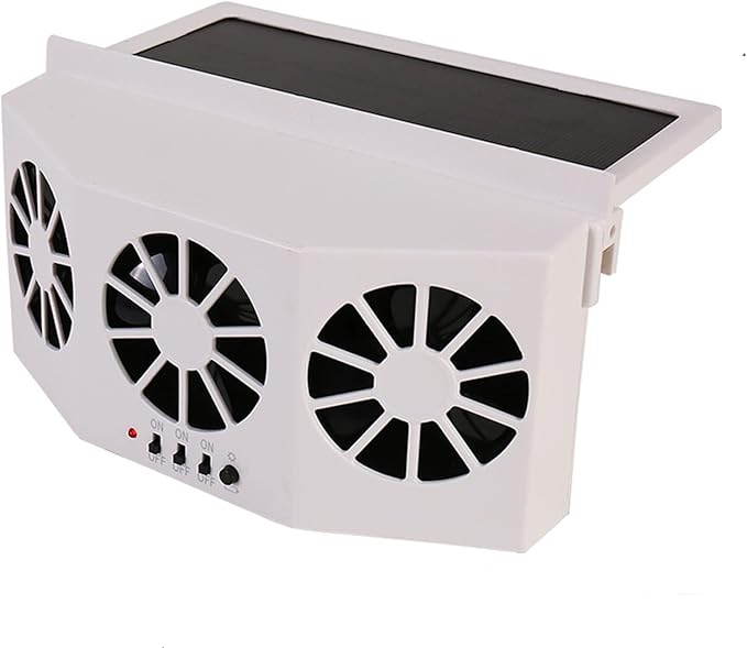 Car Solar Powered Window Exhaust Fan, Air Purifier, Solar Power Air Vent Radiator Fan for Backseat or Frontseat, Vehicle Ventilation Fan (White)
