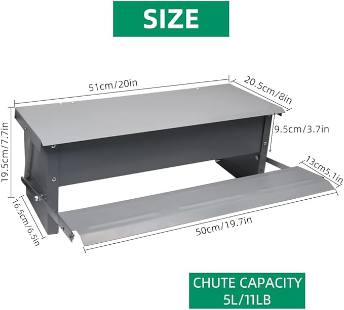 5L Automatic Chicken Feeder Poultry Treadle Galvanized Steel Trough for Roosters Pheasant Chicken Outdoor Coop, Rat Proof with Weatherproof Lid