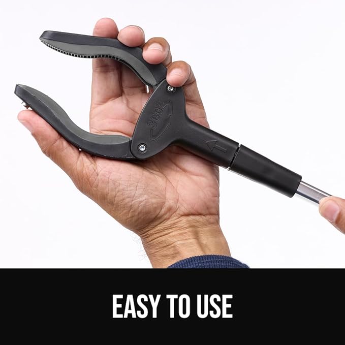 GORILLA GRIP Strong Rubber Lined Claw Grabber, 2 Pack Ergonomic Anti-Slip Reacher Tool for Seniors, 360 Magnetic Rotating Head Reaching Pickup Stick, Foldable Trash Picker, Handicap Gripper, Gray