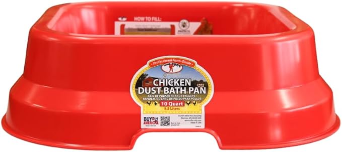 Little Giant® Chicken Dust Bath Pan - 10 Quart Heavy-Duty Plastic Poultry Grooming Basin for Hens & Chicks - Coop Container Tub with Drainage Holes for Dirt, Sand & Ash - Made in USA