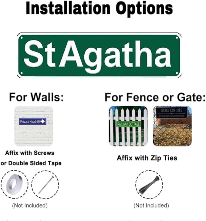 Decorative Tin Signs 16 * 4 Inch - StAgatha Rustic Town Sign - For Farmhouse, Garden, Garage - rustic decor, vintage garden decor, outdoor signs