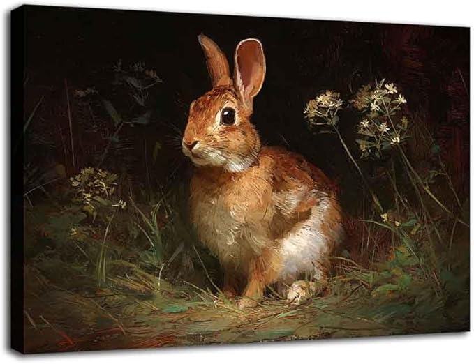 MNFGMH Easter Wall Art Spring Bunny Gothic Dark Style Easter Canvas Wall Decoration Poster Wooden Frame 24x36 inch