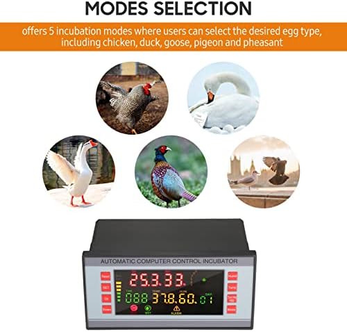Egg Incubator Controller with Temperature and Humidity Sensor Probe, Digital Thermostat, Dual-Channel, LED Display, Automatic Egg-Turning, AC 160V-220V, 6.29x3.14x3.74 Inch