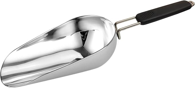 Stainless Steel 6 Ounce Ice Scoop With Good Grip Handle - Kitchen, Freezer, Dog Food, Popcorn Scoop - Dishwasher Safe