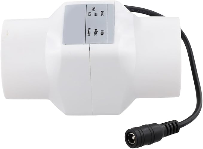 Duct Fan 12V 6W 2-Inch Inline Exhaust Blower, Quiet 38dB PVC Ventilation Fan for Kitchen, Bathroom, Chicken Coop, Warehouse Air Circulation, for 12V Solar Panel or Adapter(White)