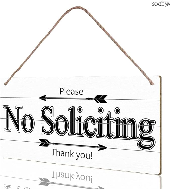 Please No Soliciting Thank You Funny Rustic Wooden Front Door Sign Vintage Outdoor Wall Art Hanging Plaque for Porch Yard Store Home Farmhouse Decor 10''x 5''