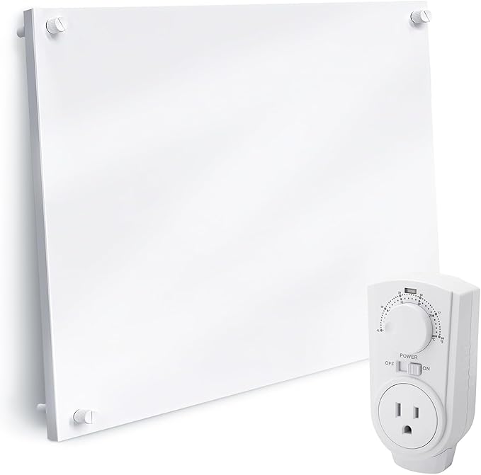 EconoHome Wall Mount Space Heater Panel - with Thermostat - 250 Watt Splashproof Convection Heater - Ideal for 100 Sq Ft Room or Bathroom - 120V Electric Heater - Updated Model