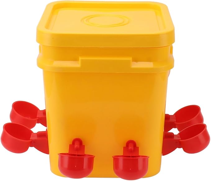 GLOGLOW Automatic Chicken Waterer Bowl, Durable Plastic with Gravity System, 12L Drinker for Chickens, Ducks and Other Poultry (Bucket + Red Bird Bowl + Black Screws)