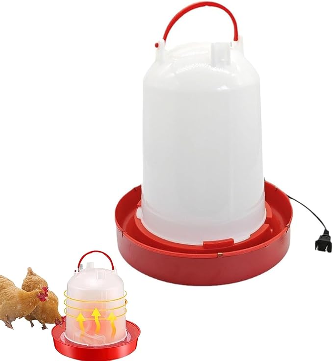Heated Chicken Waterer,Hanging Poultry Water Fountainer,Farm Innovators Heated Chicken Waterer,Poultry Water Big Capacity Plastic Water Dispenser with Heater for Chicks,Chickens Livestock (4, Liters)