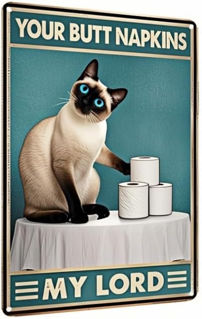 Vintage Funny Bathroom Sign – Humorous Metal Decor Plaque, Suitable for Cafes, Pet Lovers, Cats, Toilets, Bedrooms, Living Rooms, Kitchens, and Home Wall Decoration – 8x12 Inches