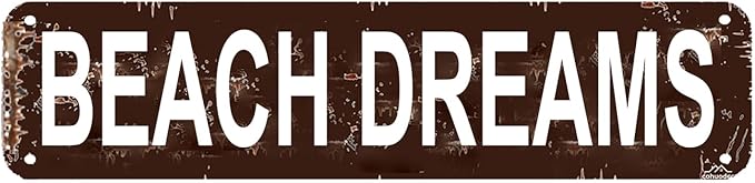 cohuodec Beach Dreams Metal Wall Sign 16x4 Inch - Coastal Rustic Decor for Bedroom, Beach House, Summer Home