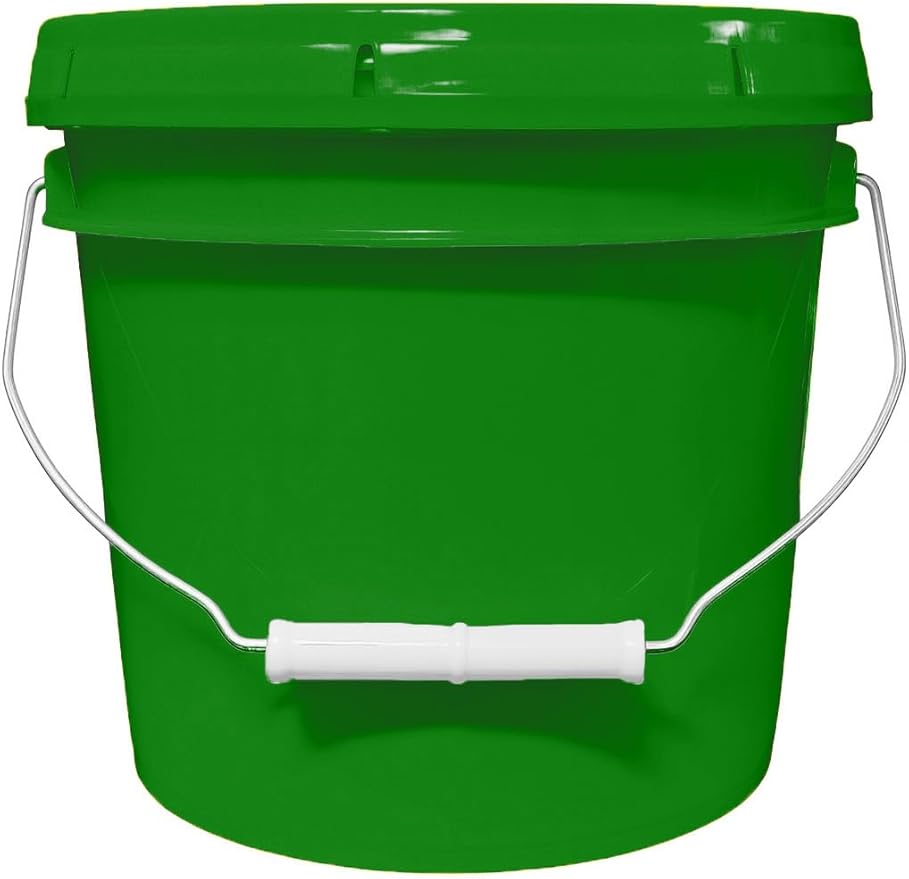 1-Gallon Bucket with Airtight Lid – Made in USA, Food Grade BPA Free Plastic, Heavy Duty Multi-Use, Metal Handle with Grip, Stackable Storage – Green, 1 Pack