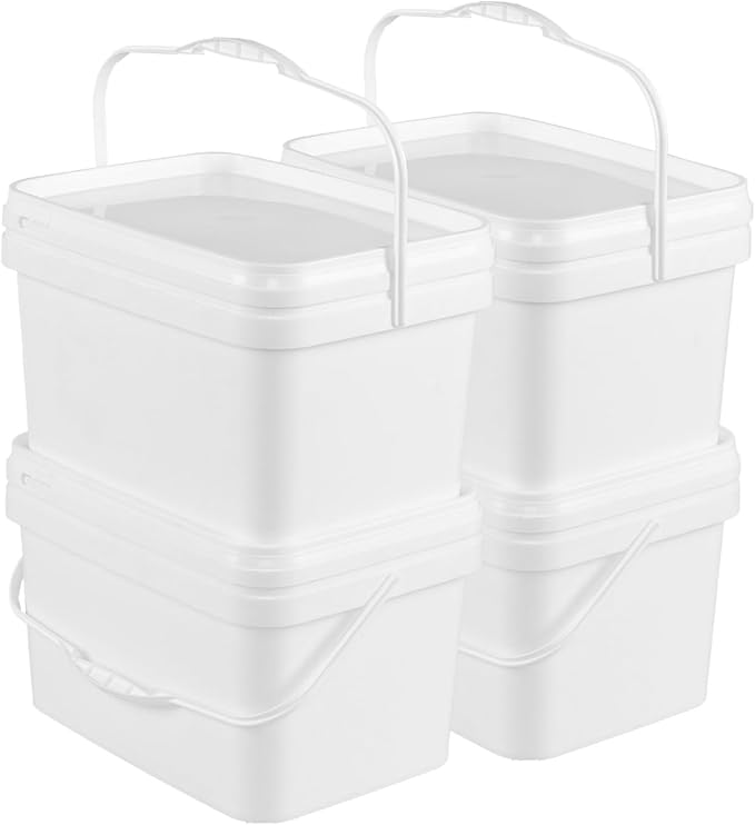 3 Gallon Food Grade Bucket with Lids, Plastic Utility Bucket Pail, 4 Packs