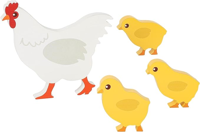 COCHIE Cute Wooden Chickens Decorations Indoor, Spring Farmhouse Chicks Blocks Tiered Tray Decor, Funny Wood Chicken for Home Table Desk Door Shelf (Set of 4)