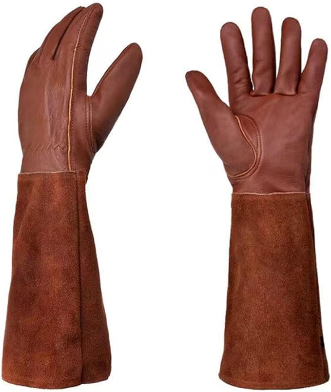KINDE Gardening Gloves Women/Men - Thorn Proof Cowhide Leather Rose/Blackberry Pruning Long Forearm Protection Gauntlet