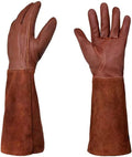 KINDE Gardening Gloves Women/Men - Thorn Proof Cowhide Leather Rose/Blackberry Pruning Long Forearm Protection Gauntlet