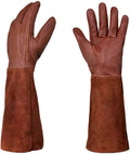 KINDE Gardening Gloves - Thorn Proof Cowhide Leather Rose/Blackberry Pruning Long Forearm Protection Gauntlet, Work Garden Gloves (BROWN, Medium)