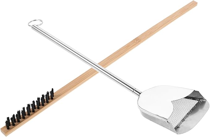 Mikikit 2pcs Effortless Bird Cage Cleaning Set Includes Brush Scoop Stainless Steel Construction Ergonomic Handle