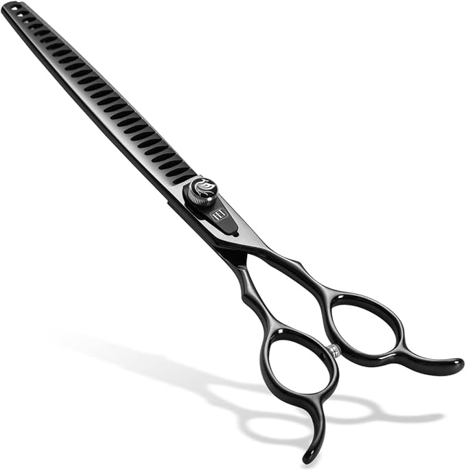 Dog Grooming Scissors: 8.0 inch Bright Black Pet Chunker Shears Made Of Japanese 440C Advanced Stainless Steel Professional Grooming Scissors for Dogs Cats and Other Pets
