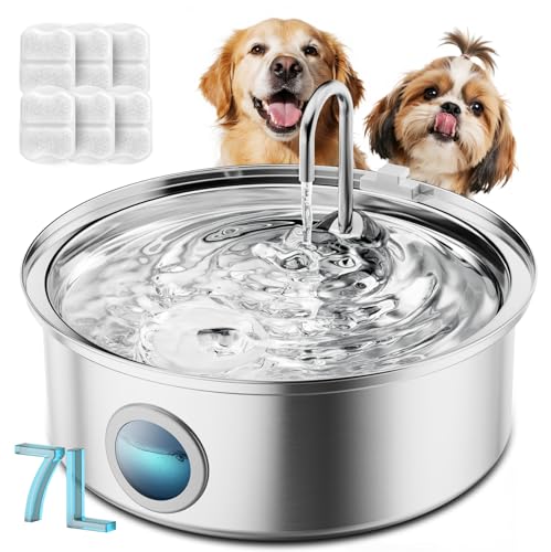 Oneisall 7L/230oz Pet Water Fountain - 7L Dog fountain stainless steel with 6 Set Filters, 7 liters by oneisall
