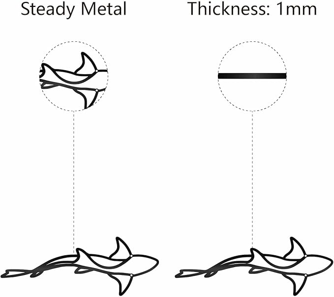 CREATCABIN Black Metal Fish Wall Art Modern Iron Wall Decor Marine Nautical Shark Sculpture Minimalist Hanging Sign Summer Ocean Ornament for Indoor Outdoor Kitchen Bathroom Patio Pool 15.7 x 5.9 Inch