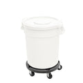 Feed and Seed Storage Container, 55 Gallon White Round Commercial Trash Can with Lid and Dolly, Food Storage Plastic Bin, Use in Agricultural, Gardening, or Household