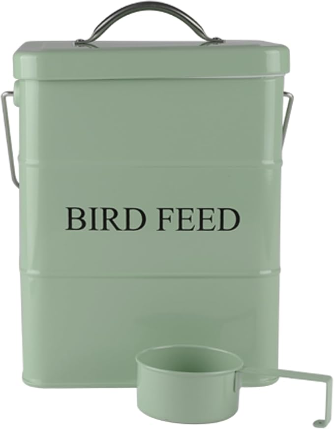 Morezi Bird seed and feed storage tin with lid Included Green-coated Metal Tight Fitting Lids - storage canister tins