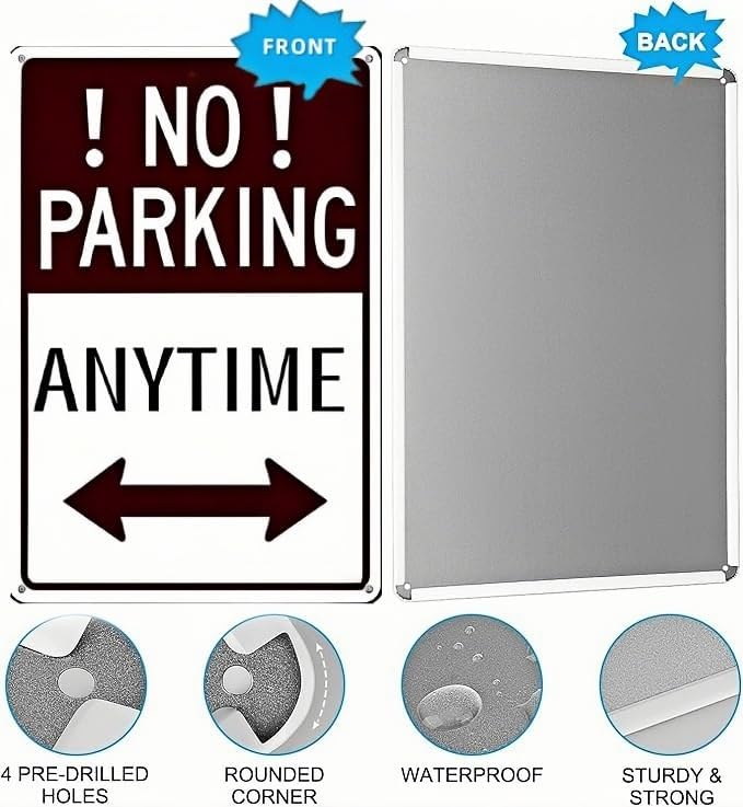 'No Parking' Sign with Arrow - 8x12 Inch Metal Sign - Rust, Water and Fade Resistant - Easy to Install for Outdoor or Indoor Use, Perfect for Driveways, Roads or Garages