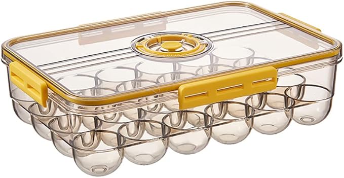 CottonColors Egg Holder for Fridge 24 Container for Refrigerator Plastic Organizer for Refrigerator Stackable Storage With Lids for Timer