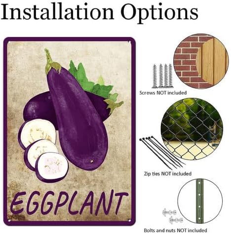 Vegetables Metal Sign Vintage Decor Eggplant Sign Farm Wall Decor Sturdy Rust Waterproof Aluminum Signs for Outdoor Yard Garden Easy to Install 5.5x8inch