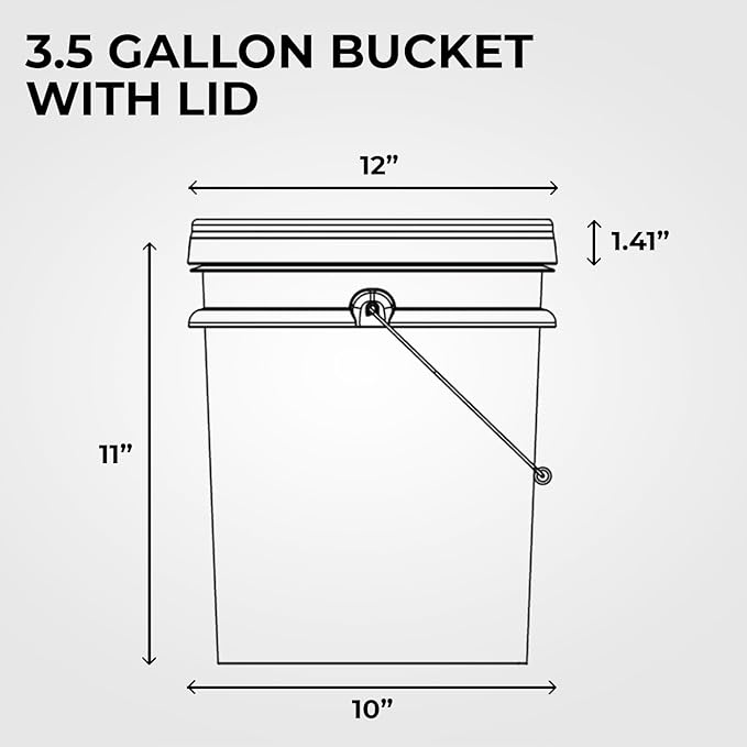 3.5-Gallon White Bucket Pail Container with Lid | Food Grade | Heavy-Duty Extra Durable | Metal Handles with Plastic Grip for Easy Carrying | Multi-Use | Easy Stack and Store | BPA Free - 2 Pack