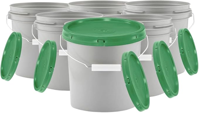 House Naturals 1 Gallon Buckets pails with Lids - Food Grade - BPA Free Plastic containers -(Pack of 6) Made in USA
