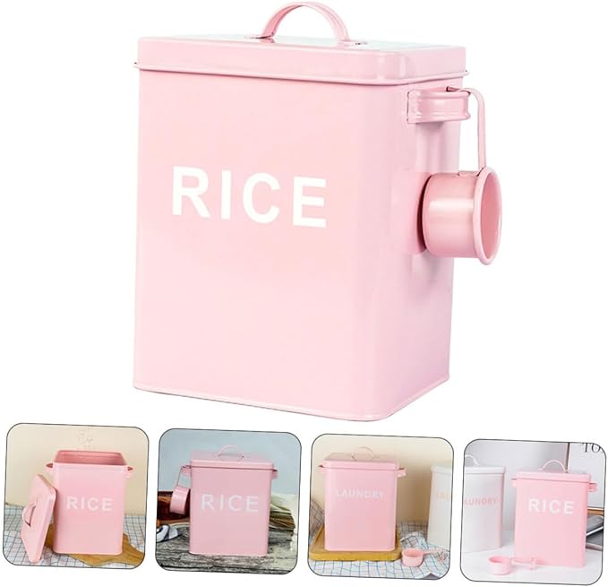 Gadpiparty Sealed Pet Food Storage Container with Measuring Cup Iron Grain Bucket Moisture-proof Rice Bin for Cat and Dog Food for Household Use