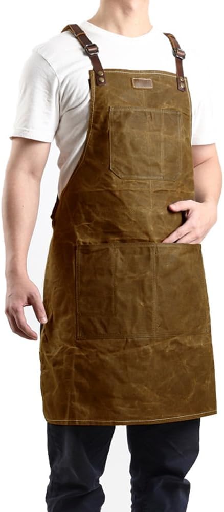 Midkit One Size Fits Utility Apron Adjustable Cross-Back Straps Multi-Use Portable Waxed Canvas Aprons With 5 Tool Pockets
