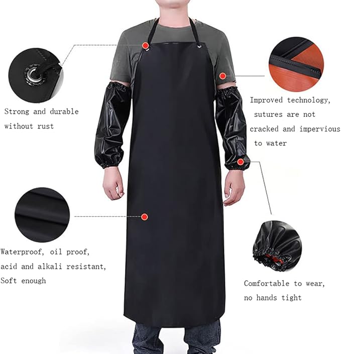 Somotersea Waterproof Aprons for Dishwashing Rubber Vinyl Lightweight Chemical Resistant Industrial Apron Adjustable Bib 40" for Work Grilling Lab Kitchen Butcher Black