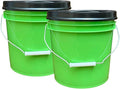 House Naturals 2 Gallon Food Grade - BPA Free Made in USA Buckets Lime Color pails with Screw On Gasket Lids (2, Lime - Black lids)