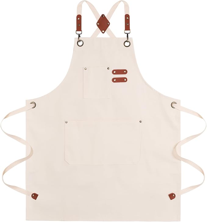 Chef Aprons for Men Canvas Apron with Large Pockets and Adjustable Neck Strap for Cooking,BBQ, Gardening