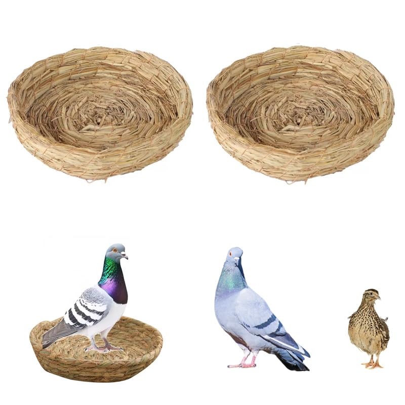 2Pcs Handmade Woven Flat Base Straw Bird Nest Breeding Nest Hatch House Cage for Pigeons - brown, Russet Chickens by EFYUE