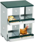 Durable Metal Chicken Nesting Box – 4 Compartments Double Layer, Swing Perch, Roll Away Egg Collection, Large Vented Holes, Wall Mountable for Coops – Green, Double Layer 4 Compartments