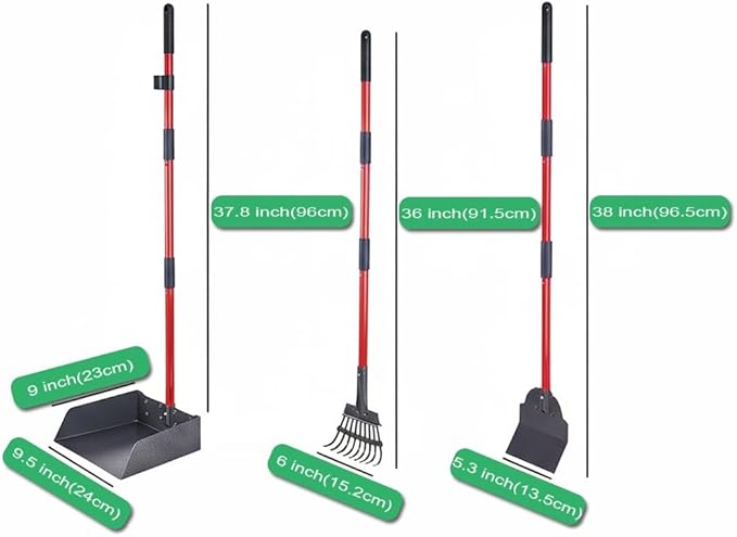 Larger Heavy Duty Pooper Scooper for Dogs-Rake, Spade,Tray Set with Long Handle,No Bend Down Easy Cleanup,Great for Yard Grass Gravel Dirt,Use for Large Small and Multi Dogs