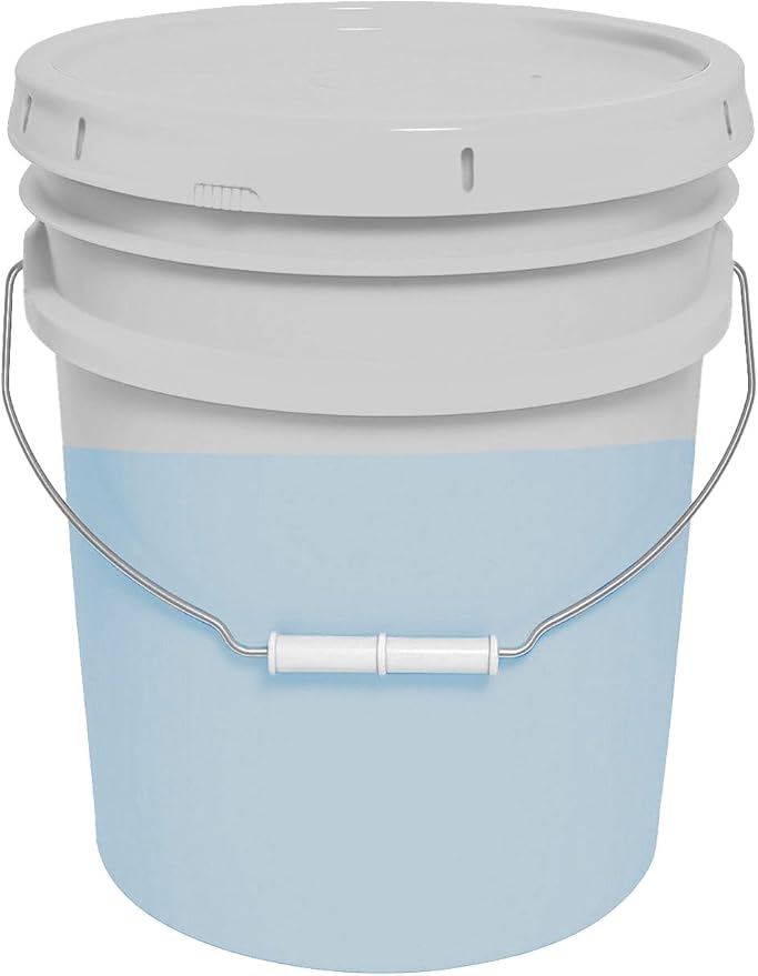 5-Gallon Bucket with Airtight Lid – Made in USA, Food Grade BPA Free Plastic, Heavy Duty Multi-Use, Metal Handle with Grip, Stackable Storage – Natural, 1 Pack