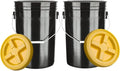 House Naturals Large 6 Gallon Food Grade BPA Free Made in USA Plastic Bucket Pail with Yellow Screw On Double Gasket Air Tight Lid (Pack of 2)