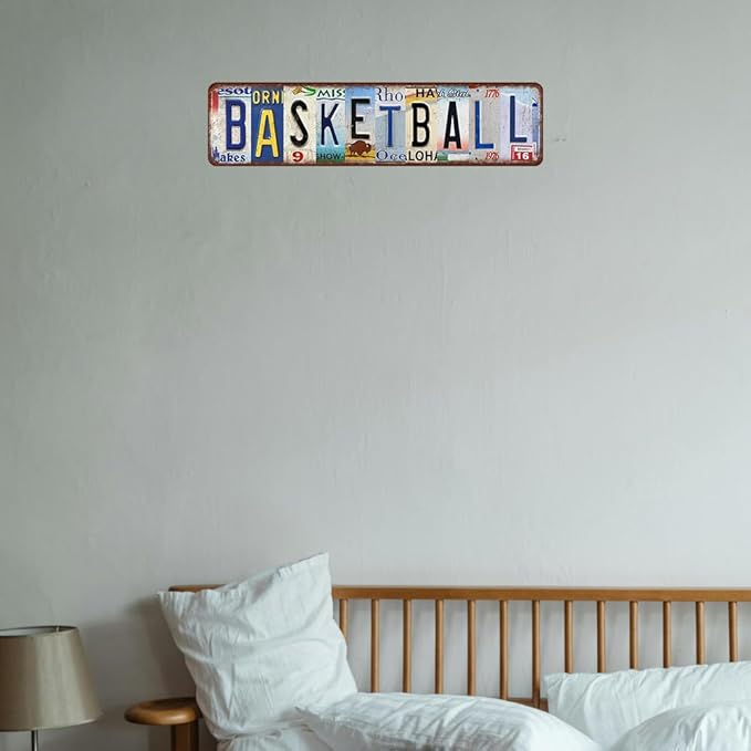 Basketball Sign Vintage Basketball Street Signs Basketball Decor Road Metal Tin Sign Basketball Gifts For Boys Bedroom Basketball Poster Room Wall Decorations 4x16 Inch