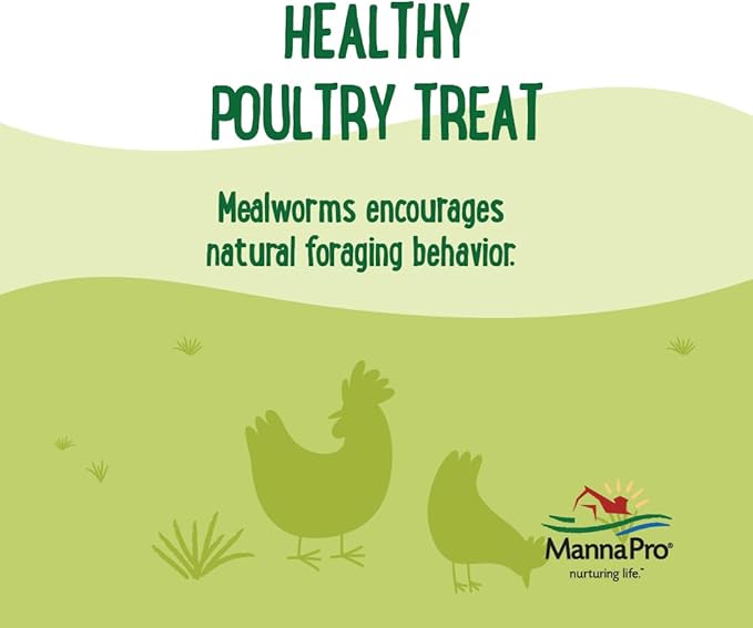Manna Pro Farmhouse Favorites Mealworms Poultry Treat - Protein Treat for Poultry - Chickens, Turkeys, Ducks, Geese, and Guinea Fowl - Contains 50% Protein - 100% Natural Poultry Snack - 10oz