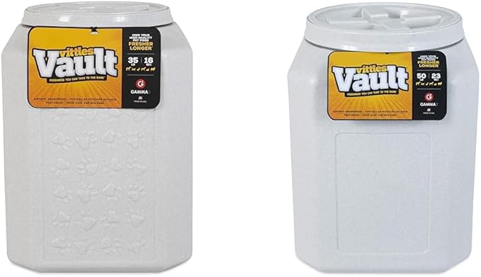 Gamma2 Vittles Vault Pet Food Storage Container Bundle - 50lbs [14" L x 20" H] & 35lbs [12" L x 16.75" H] Airtight Sealed Dog and Cat Food Containers, Made in USA
