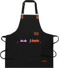 Chef Aprons for Women Men with Pockets(Functional and Large), Oil-Repellent & Water-Resistant Heavy-Duty Black Canvas with Adjustable Straps, Full-Coverage Protection for Cooking, Kitchen