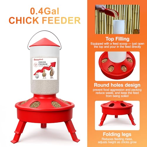 2-in-1 Chick Starter Set: Top Filling 0.4 Gal Feeder & Waterer Red - 0.4Gal Feeder & 0.4Gal Waterer, BPA-Free Plastic (Semi-Transparent), 0.4 gallons - Image 3