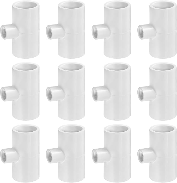 12 Pack Chicken Waterer PVC Tee Fittings - Fully Automatic for Threaded Chicken Waterer Nipples/Cups/Feeders/Poultry Water Drinker, White